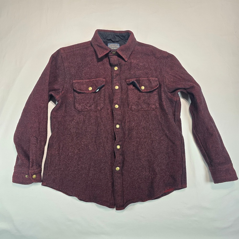 Pendleton Mens Wool Blend Snap Front Shirt Jacket Burgundy Marled RA504 L